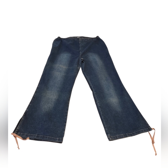 Denim 24/7 NWT Vintage Blue Wide-Leg Elastic Waist Ankle Tie Jeans Size 26W